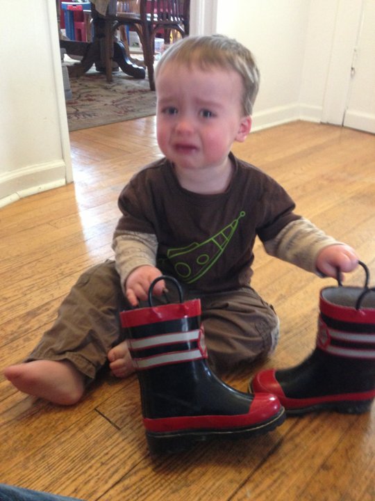 His brother’s boots don’t fit.